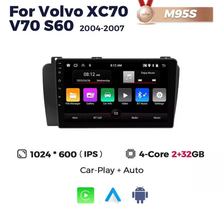 Rádio Android Volvo 2000-09 Xc70 V70 S60 CARPLAY GPS WIFI 2/32GB BT