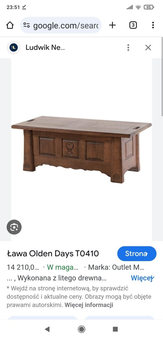 Ława barek LUDWIK STYL, lity dąb, meble dębowe