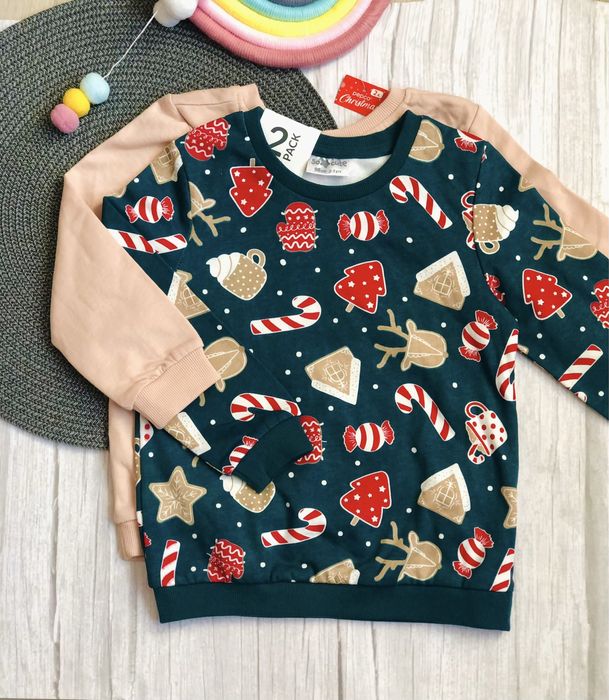 2 pak, Świąteczna bluza z długim rękawem dla dziewczynki, nowa r. 98