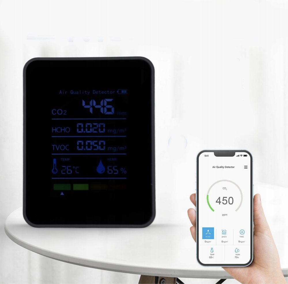 Monitor jakośći powietrza 5 W 1 WIELOFUNKCYJNY DETEKTOR CO2