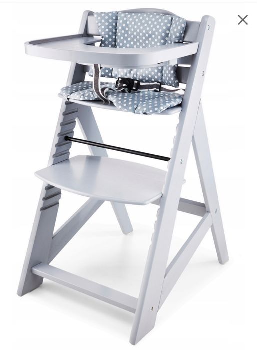 Krzesełko do karmienia drewniane Moby-System WOODY szary idealny stan