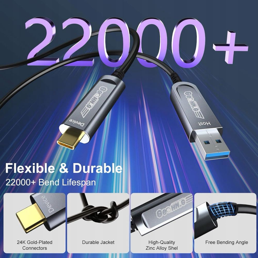 Kabel światłowodowy USB A do USB C 10m 10 Gb/s
