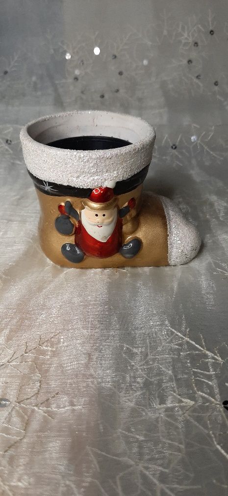 Ceramiczny świąteczny bucik doniczka
