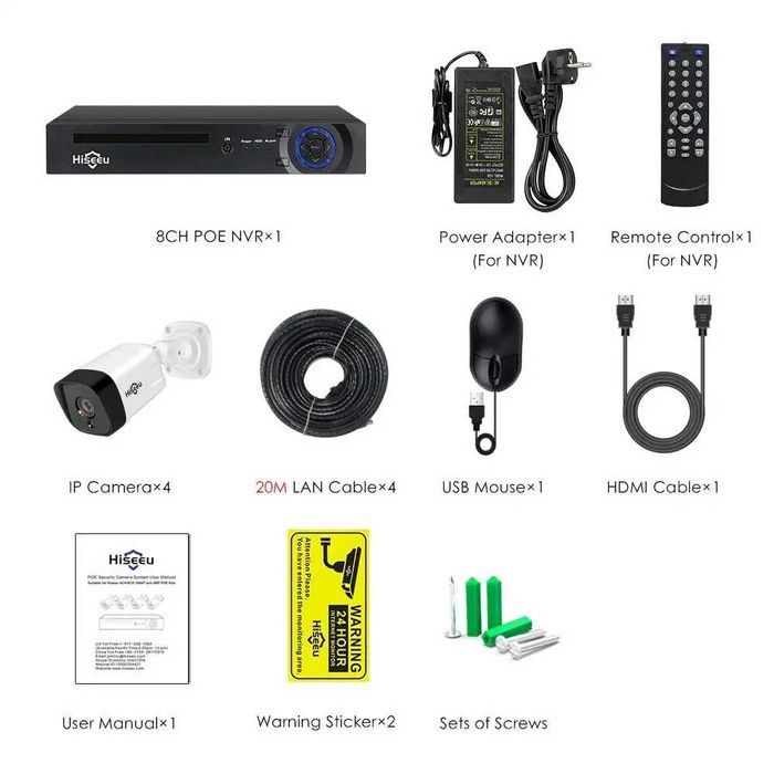 Kit Vídeo Vigilância POE 4 Câmaras 5MP C/ Áudio * Visão Noturna * APP
