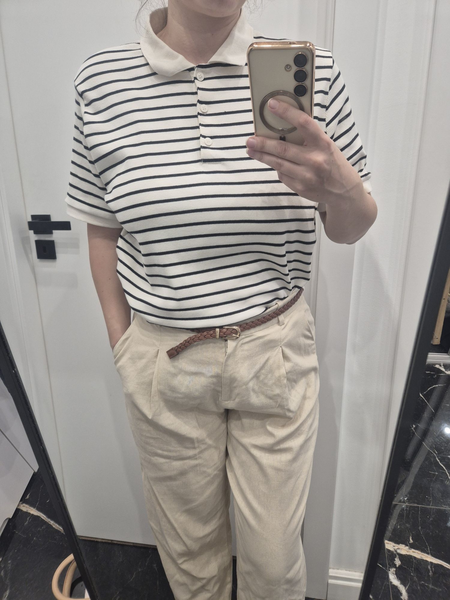 Tshirt bluzka w paski z kołnierzykiem basic casual do pracy C&A 42/XL