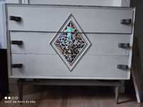Cómoda de madeira antiga, mesa cabeceira Arte Déco