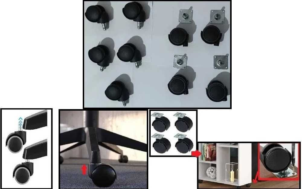 5 Rodas para cadeiras escritório + 4 Rodízios para móveis