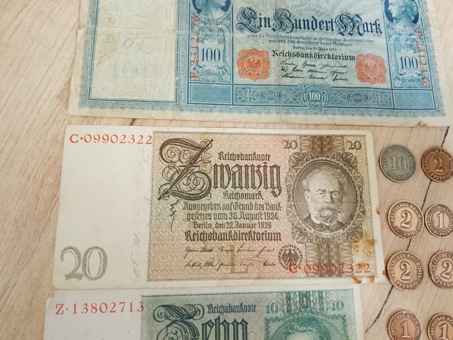 Banknoty + Monety Niemieckie 1901 - 1925 Cesarstwo Niemieckie Weimar
