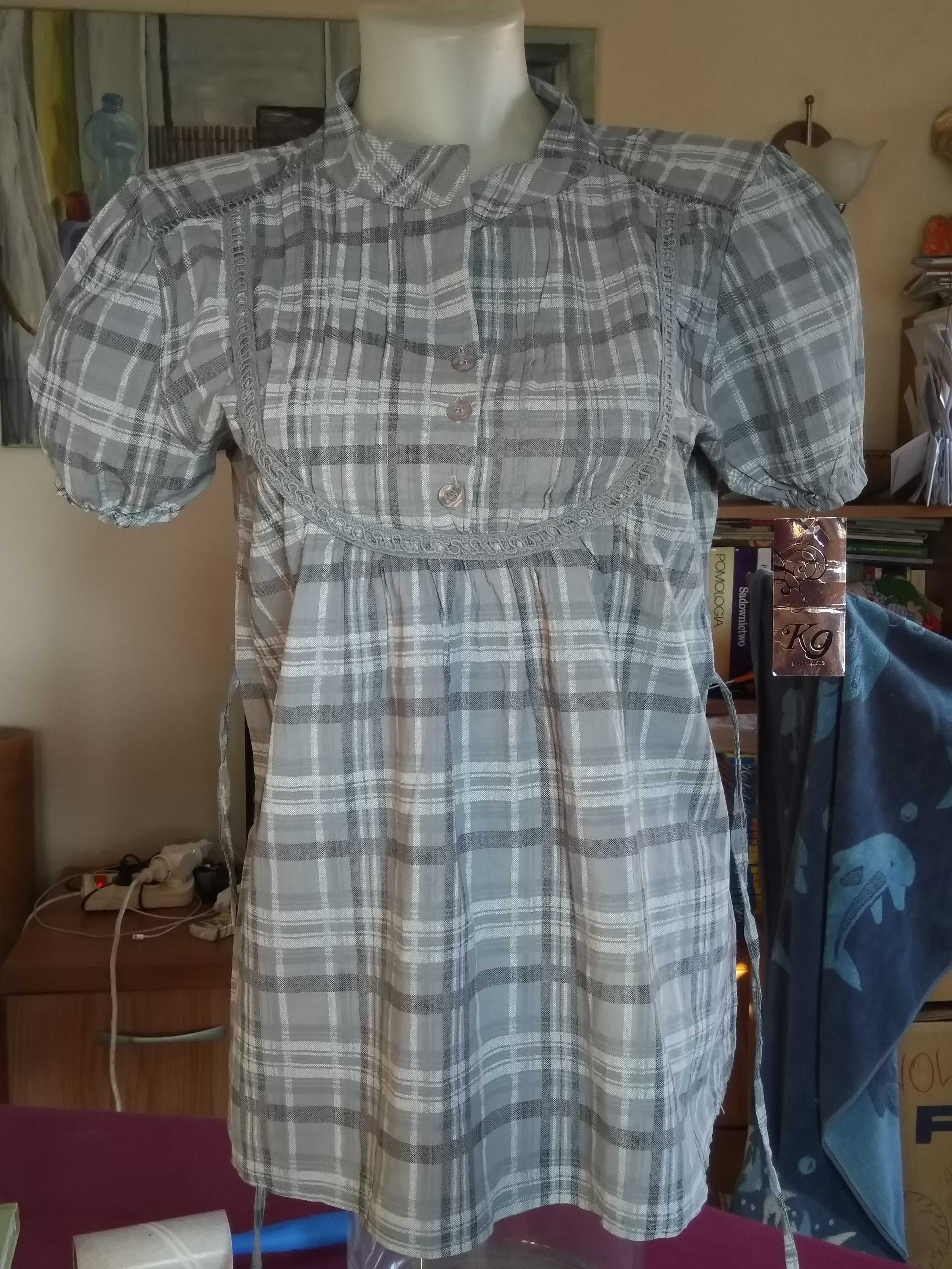 Bluzka w szarą kratę, vintage, XL(42), bawełna, nowa