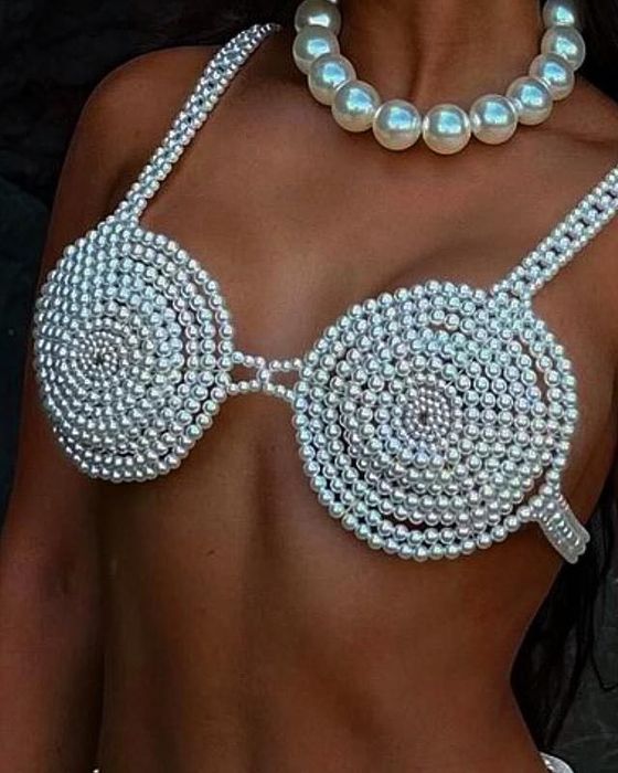 Ліф топ бюстгальтер перлини ручної роботи білий прикраса