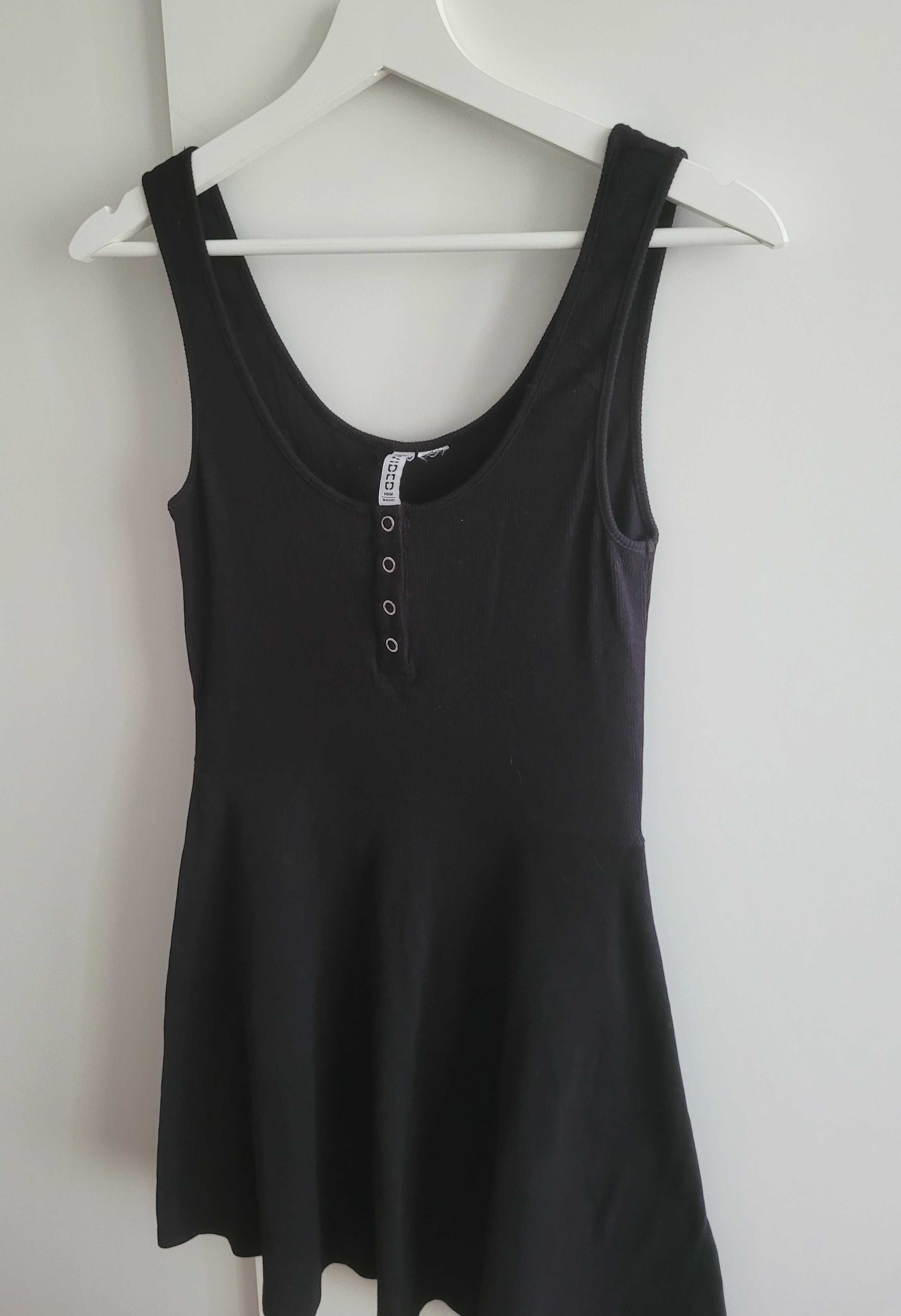 H&M czarna sukienka z dzianiny prążkowanej S 36 letnia na ramiączka