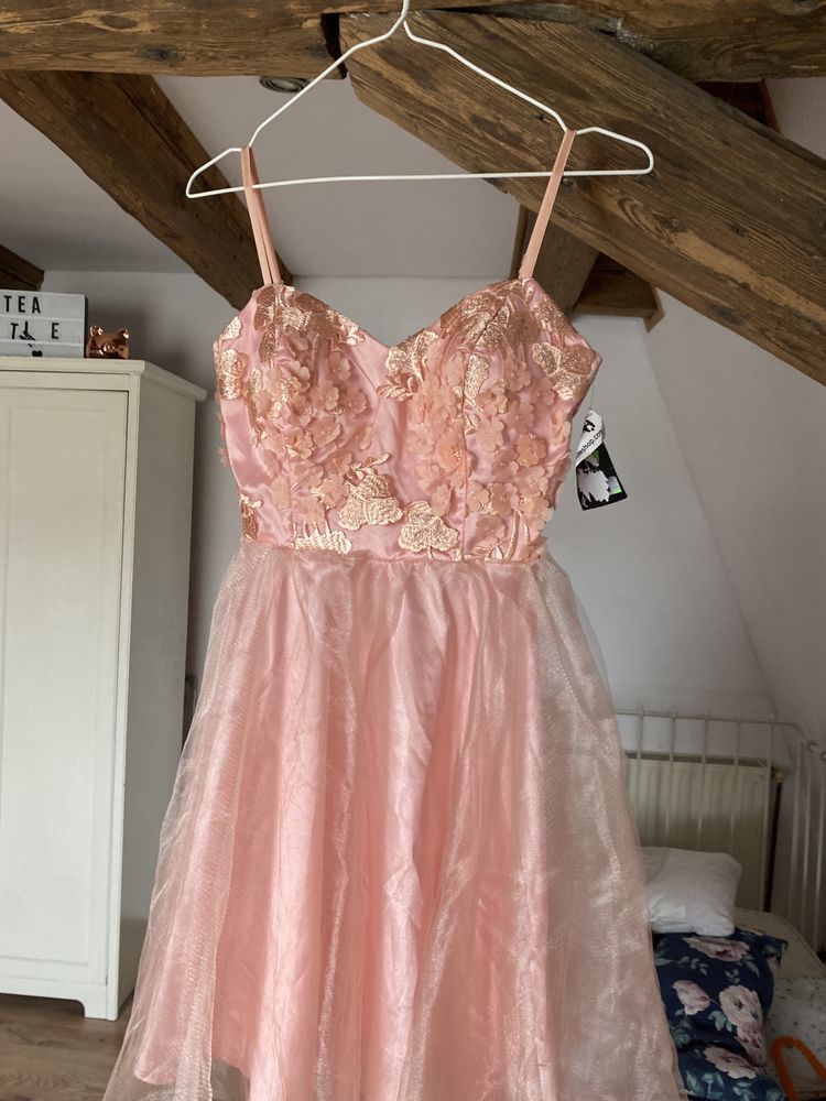 Fervente nowa sukienka tiulowa pudrowy roz s