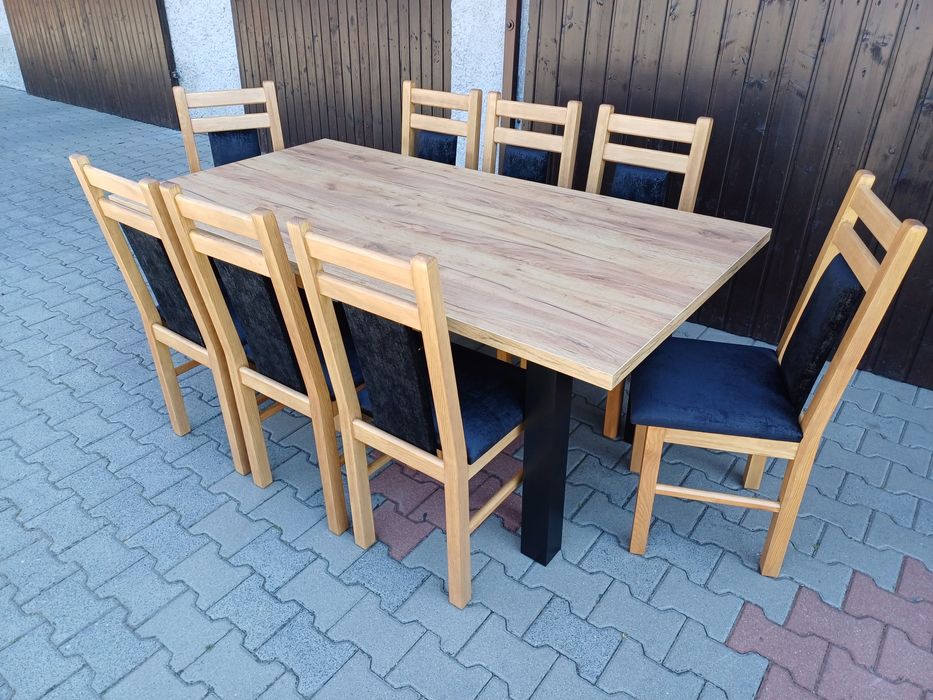 Stół 185/244x95 x76 i 8 krzeseł blat dab craft złoty lofl