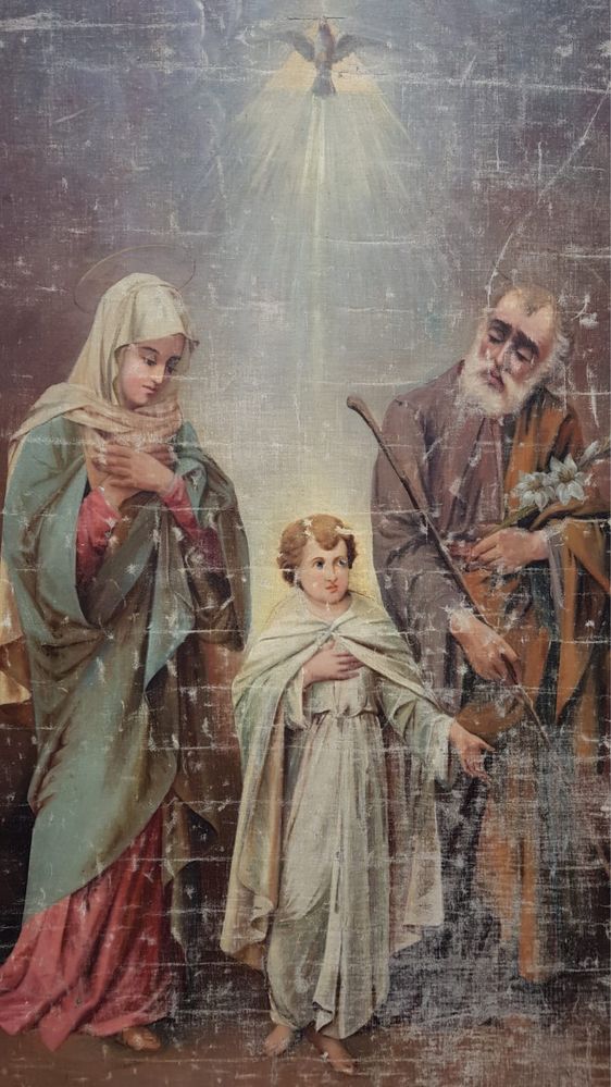 Stary obraz Święta Rodzina, obraz olejny - bardzo duży, autor nieznany