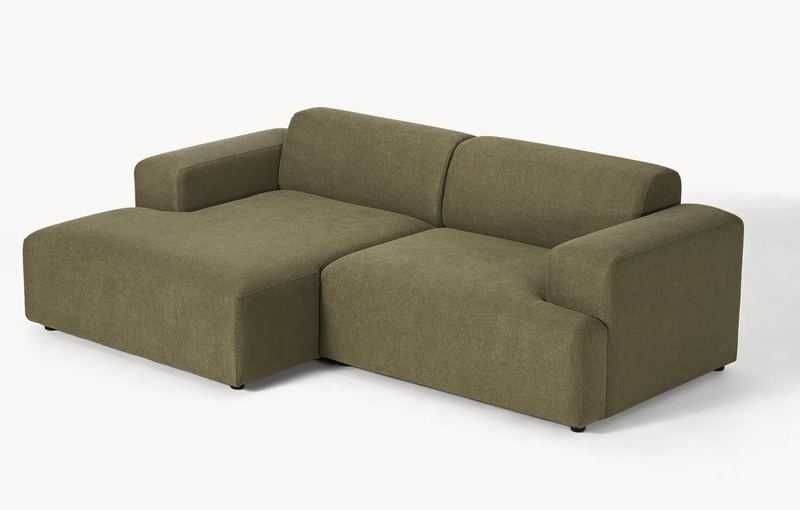 Sofa narożna 3-os lewostronna Melva oliwkowozielona 238x143x75cm