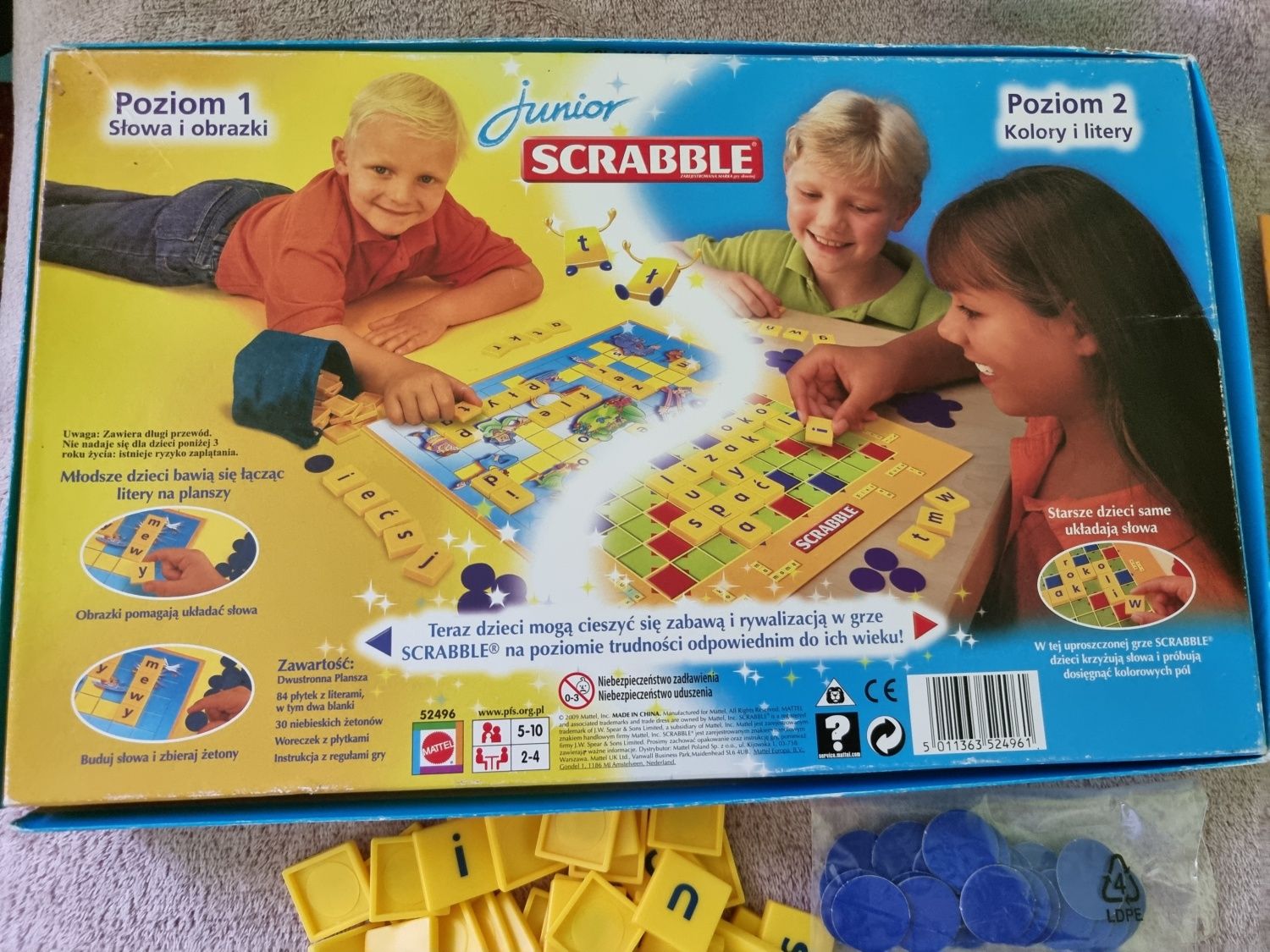 Gra planszowa scrabble junior mattel słowna edukacyjna logiczna