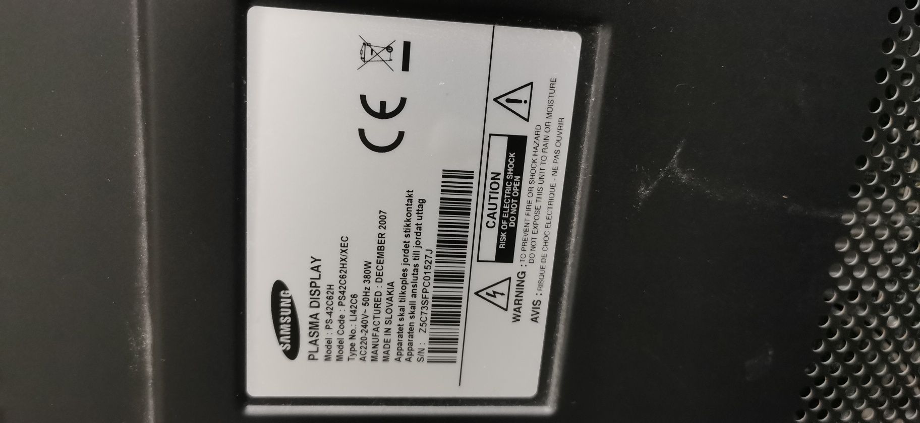 SAMSUNG plasma display Model: PS-42C62H