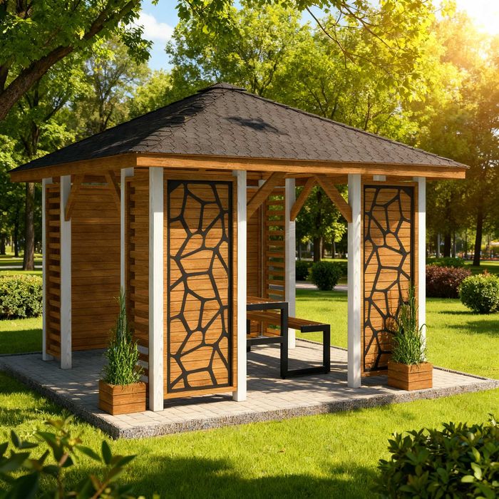 Altana Ogrodowa Altanka Wiata Nowoczesna Drewniana Pergola Tarasowa PL