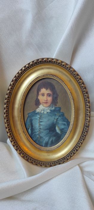 Obraz Błękitnego Chłopca w Owalnej Złoconej Ramie