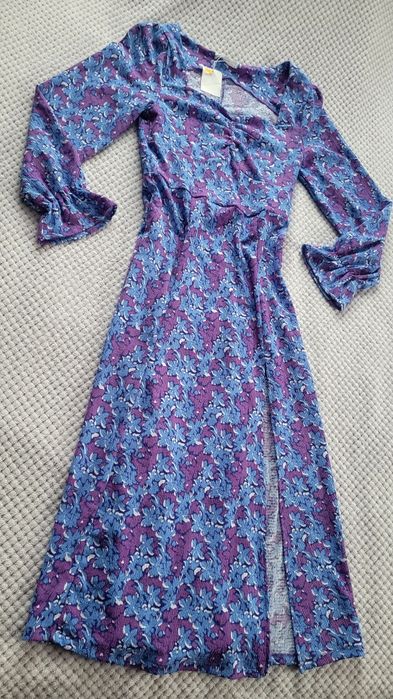 Hit Nowa prześliczna sukienka midi z długimi rękawami kwiatowy print S