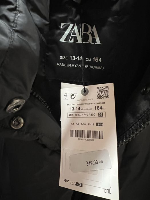 Zara kurtka długa - płaszcz, nowa, rozmiar 164 puchowa pierze