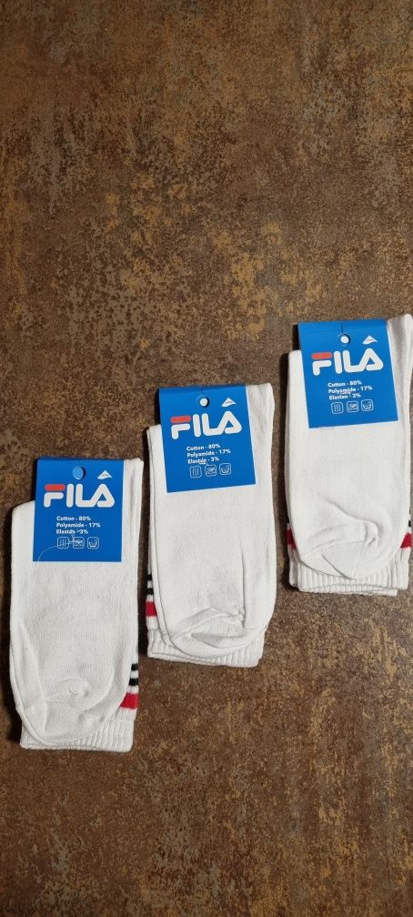 DŁUGI SKARPETKI FILA r. 41-44. Unisex. 3 pary.