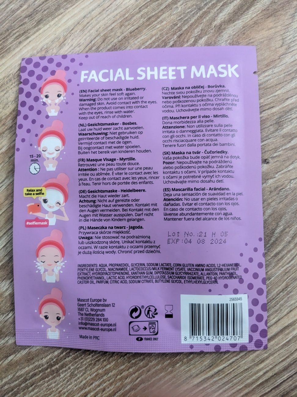 Facial sheet mask maska w płacie jagoda