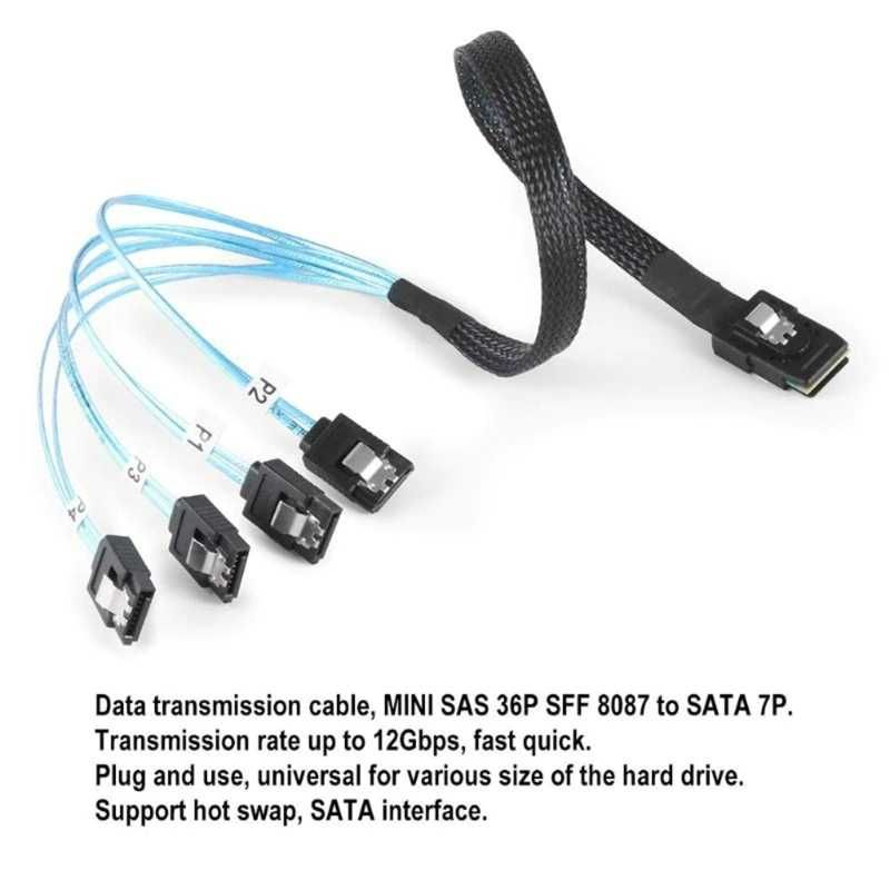 Кабель переходник mini SAS 36-pin SFF-8087 на SATA и SAS SFF-8482