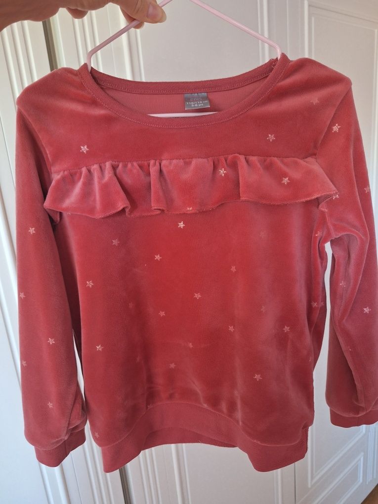 Bluza Pepco 110 116 bordowa gwiazdki falbanka welurowa