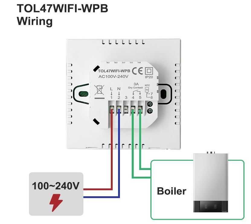 Termostat BEOK TOL47WIFI-WPB sterowanie kotłem