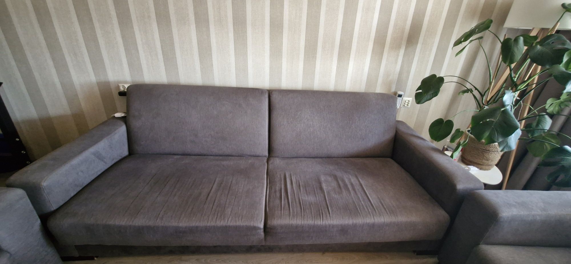 Zestaw Sofa wersalka i 2 fotele funkcja spania grafitowy szary
