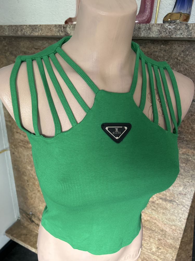 Nowy crop top zielony stylowy kobiecy bawelna