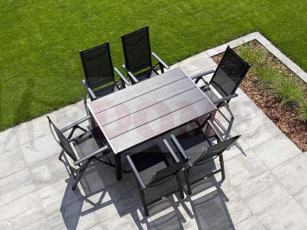 zestaw ogrodowy stół prostokątny + 6 krzeseł pozycyjnych z aluminium
