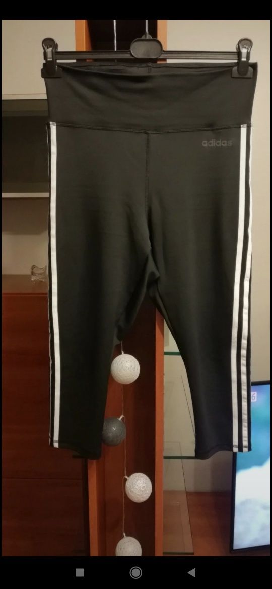 Legginsy 3/4 climalite Adidas czarne w białe paski DU2043 rozm M