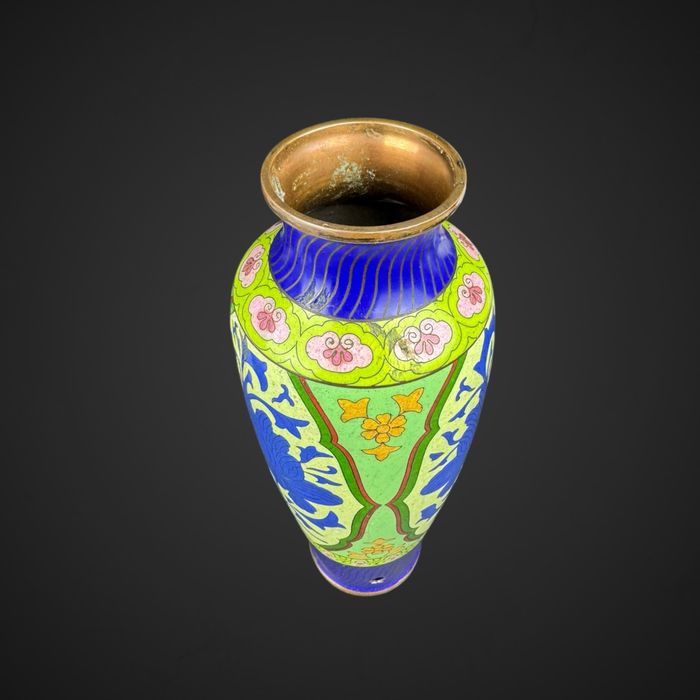 Wazon Emalia cloisonne kwiaty styl azjatycki uszkodzony B5/031208