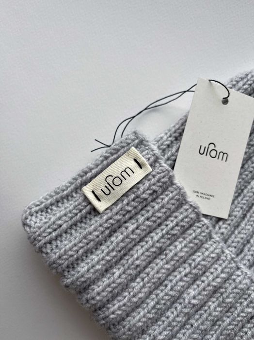 Czapka wełniana na drutach handmade by ufam rękodzieło popiel (nowa)