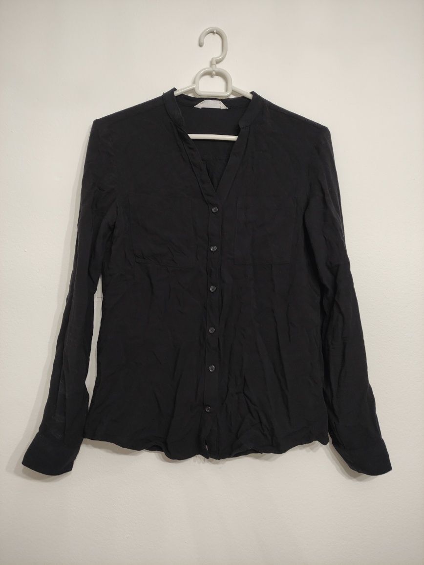 Czarna koszula XS 34 Terranova klasyczna elegancka z długim rękawem