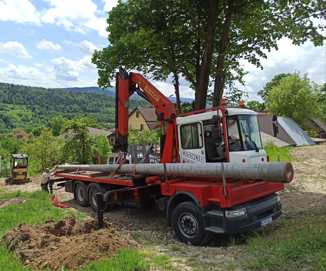 Transport HDS 8.5T kontener słupy palety wiertnica kosz płyty drogowe