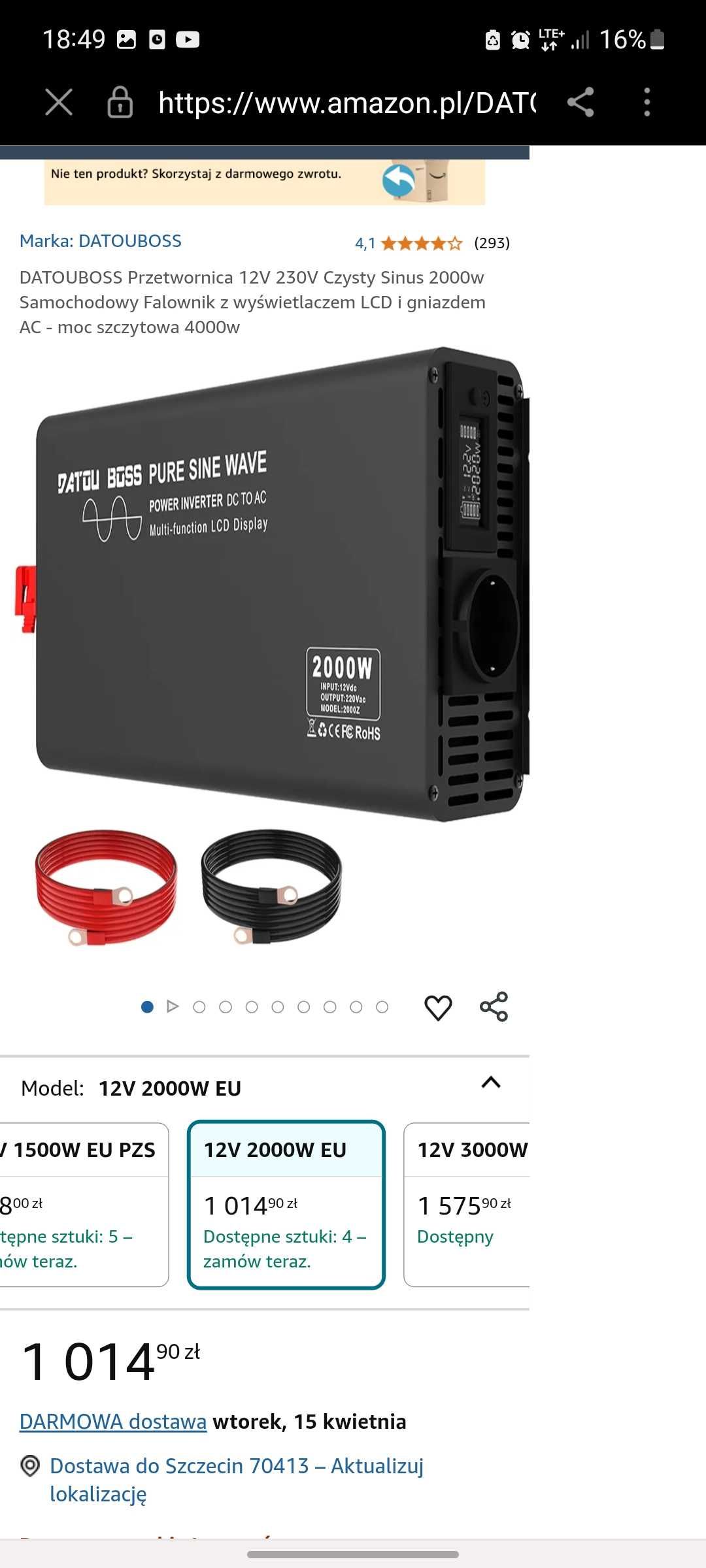 DATOUBOSS Przetwornica 12V 230V Czysty Sinus 2000w