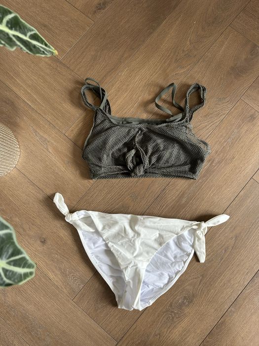 Strój kąpielowy dwuczęściowy bikini khaki siatka