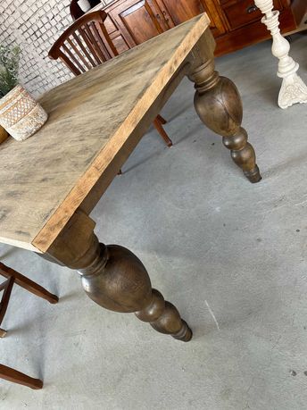 Stary vintage stół drewniany rustykalny MASYWNY DĘBOWY kule toczony