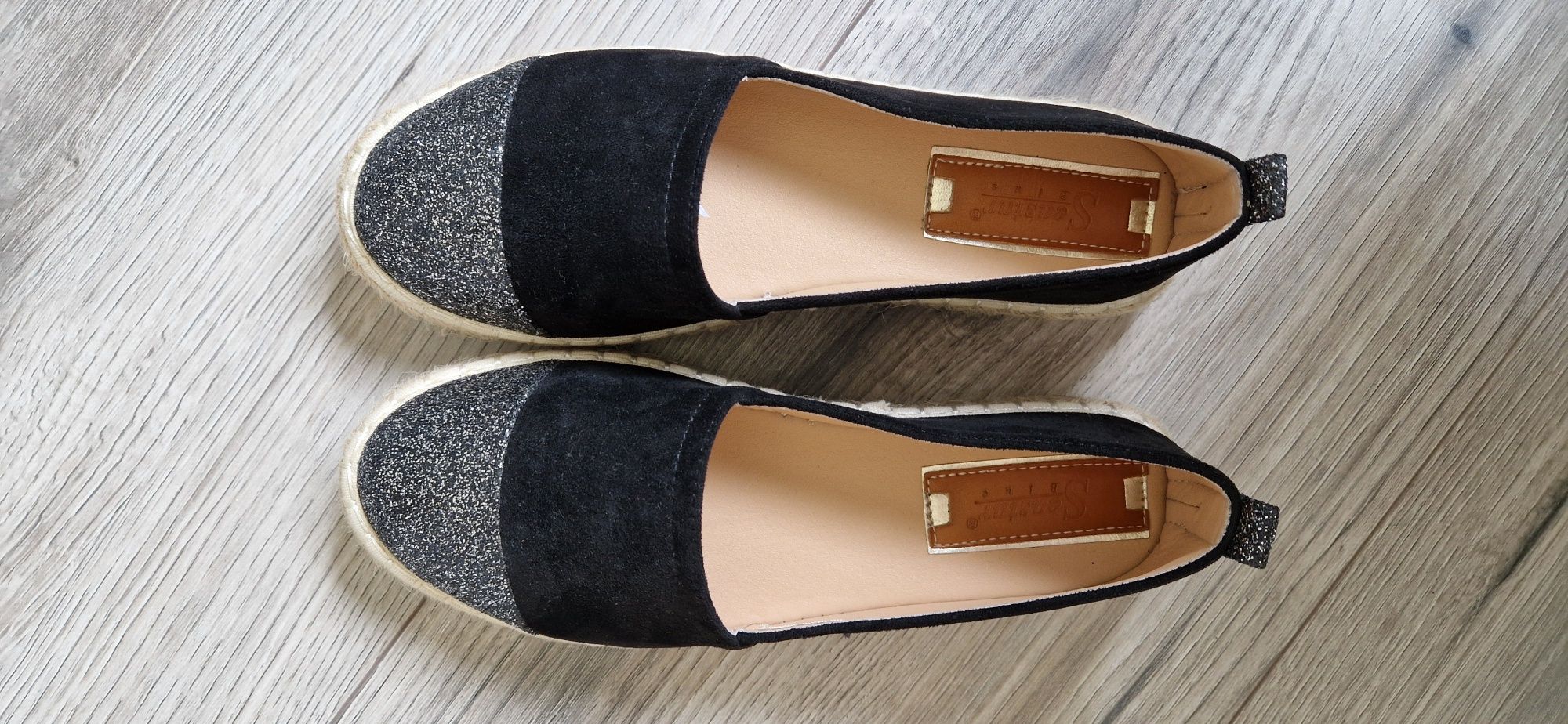 Espadryle Czarne zamsz brokat