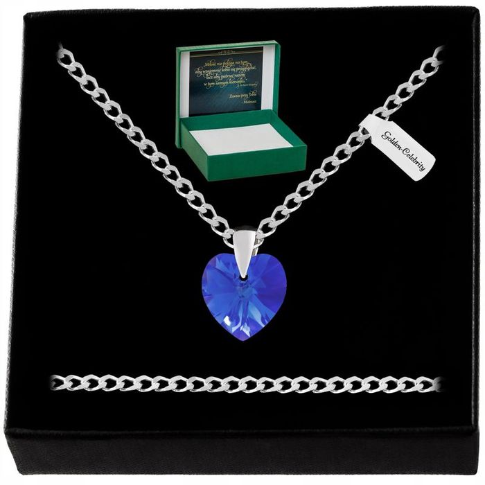 Srebrny Łańcuszek Serduszko Swarovski 925 Naszyjnik Zawieszka Dla Mamy