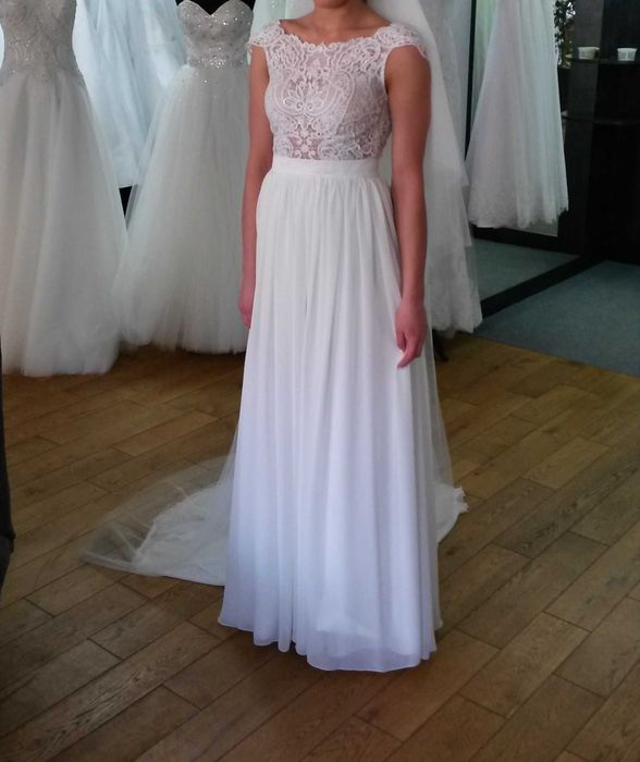 Suknia ślubna XS/S NOWA, plecy "v", GRATIS długi welon