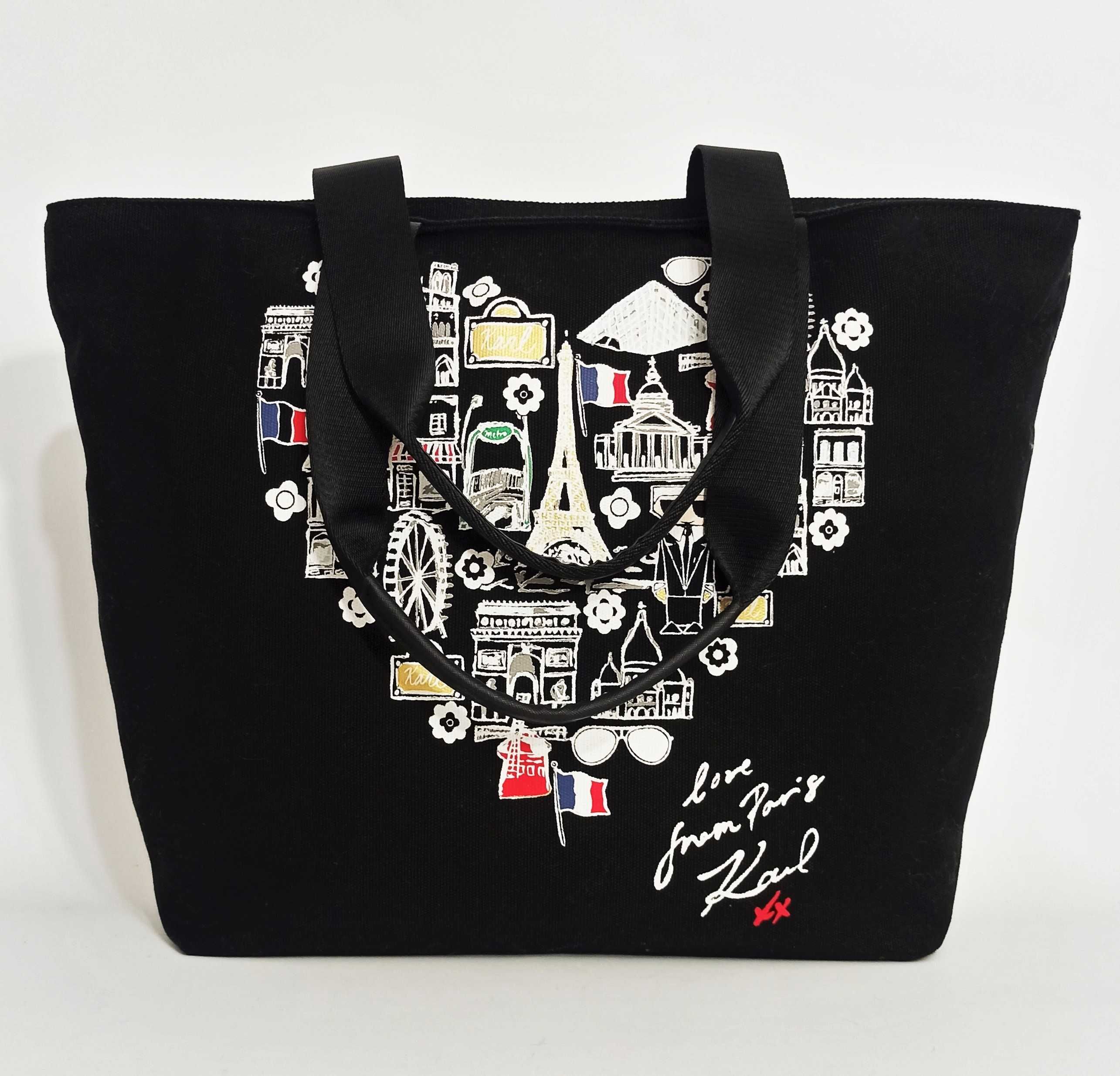 KARL LAGERFELD Torba Torebka Tote Shopper Shopperka Canvas Serce Paryz