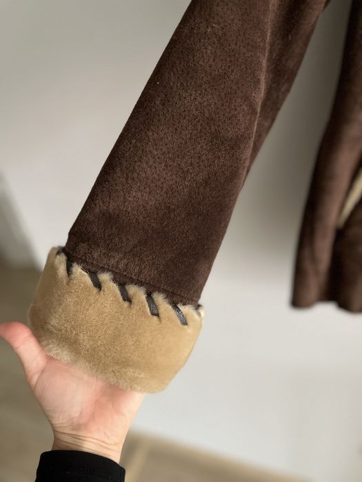 Brazowy zamszowy płaszcz kurtka skóra Wilsons Leather czekolada