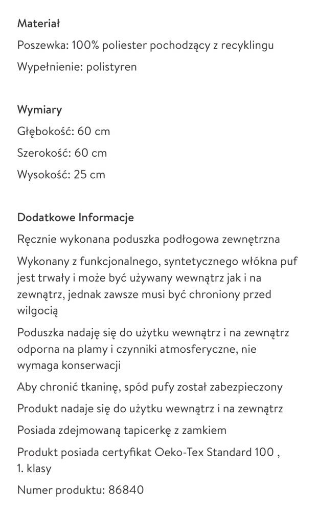 NOWY Puf poduszka podłogowa zewnętrzna /wewnętrzna Lani boho taras