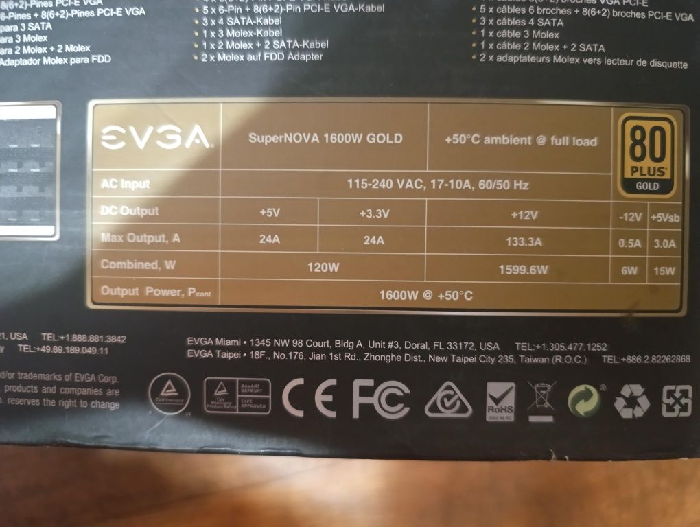 Блок живлення EVGA 1600 G2 Gold