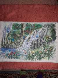 Картина вышитая крестиком "Водопад"