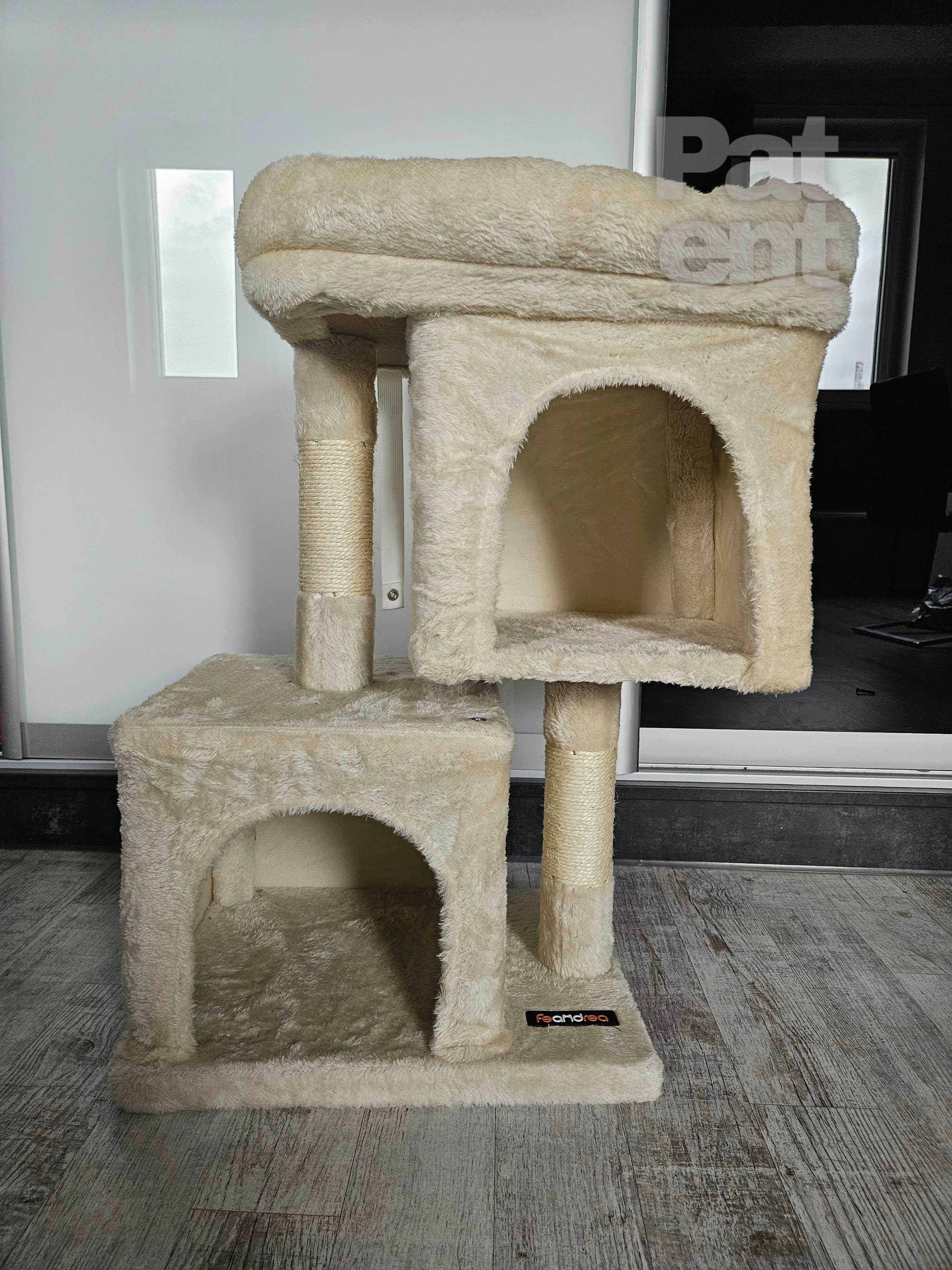 Drapak dla kota kompaktowy 67 cm beżowy domek słupek legowisko